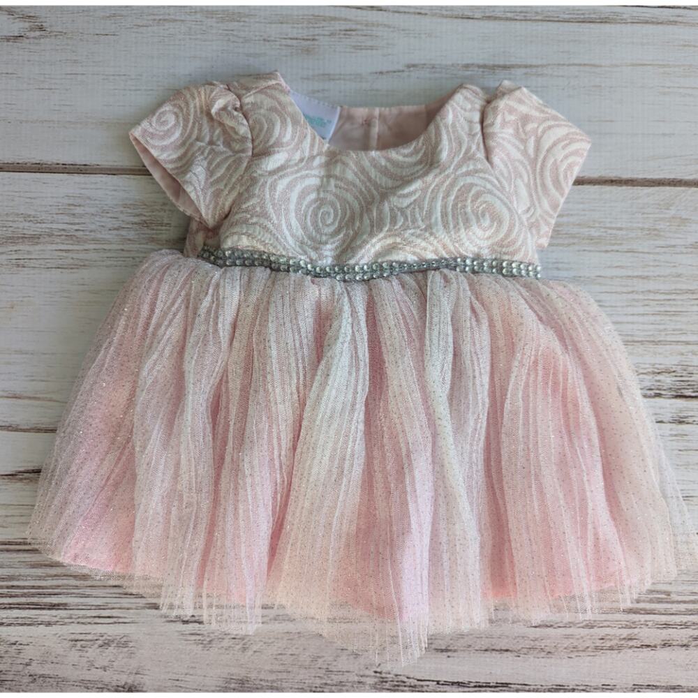 Nanette Baby Pink Tulle with Silver Sparkles Party Dress sz 0-3M